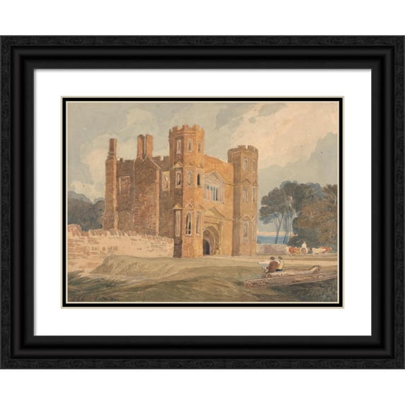 John Sell Cotman 14x11 Black Ornate Wood Framed Double Matted Museum Art Print Titled: Gate-Way, Saint Mary's Wiggenhall, Norfolk (ca. 1818)
