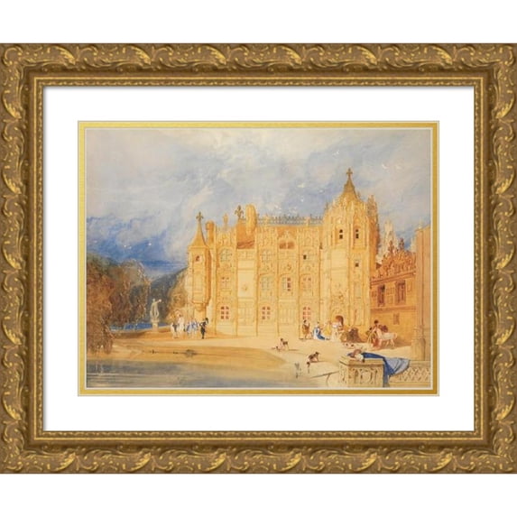 John Sell Cotman 14x11 Gold Ornate Wood Frame and Double Matted Museum Art Print Titled - The Abbatial House, Abbey of St. Ouen, Silent (1824-31)