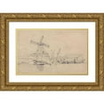 thumbnail image 1 of John Sell Cotman 18x13 Gold Ornate Wood Frame and Double Matted Museum Art Print Titled - River and Windmill, 1 of 4