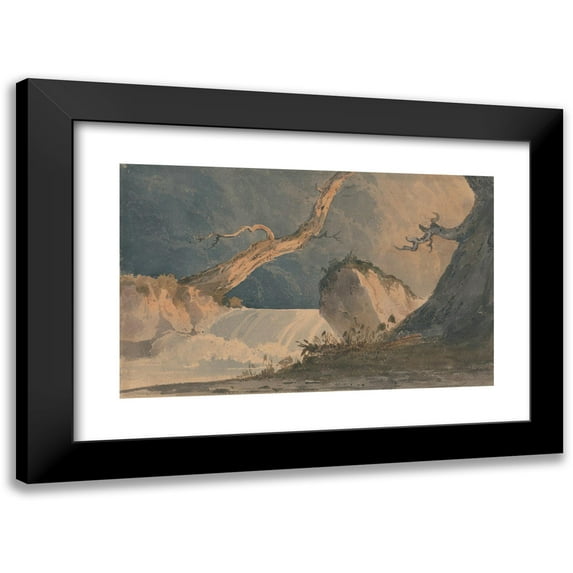 John Sell Cotman 24x17 Black Modern Framed Museum Art Print Titled - Waterfall in a Desolate Landscape