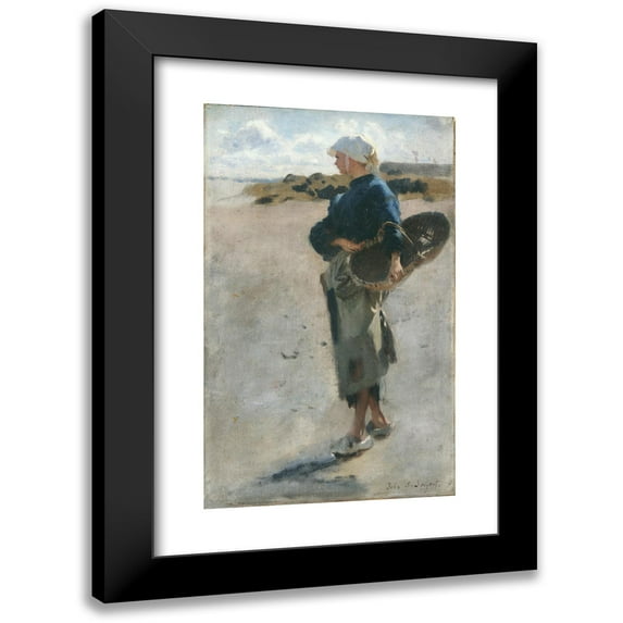 John Singer Sargent 10x14 Black Modern Framed Museum Art Print Titled - Breton Girl with a Basket, Sketch for ‘Oyster Gatherers of Cancale’ (1877)