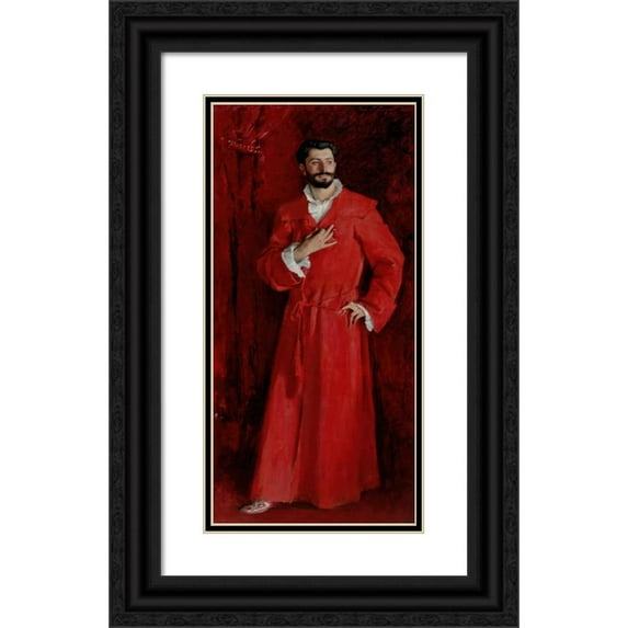 John Singer Sargent 11x18 Black Ornate Wood Framed Double Matted Museum Art Print Titled - Dr. Pozzi at Home (1881)