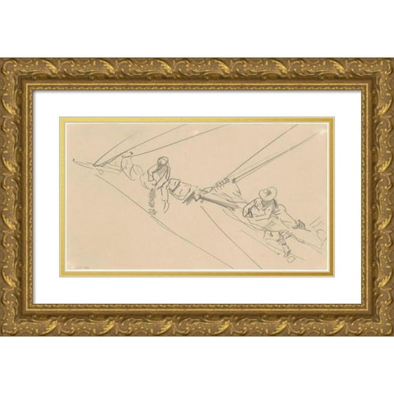 John Singer Sargent 14x10 Gold Ornate Wood Frame and Double Matted Museum Art Print Titled - Men on a Spar (C. 1876)