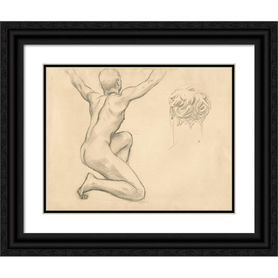 John Singer Sargent 14x12 Black Ornate Wood Framed Double Matted Museum Art Print Titled: Studies for ‘The Unveiling of Truth’ (1922-1925)