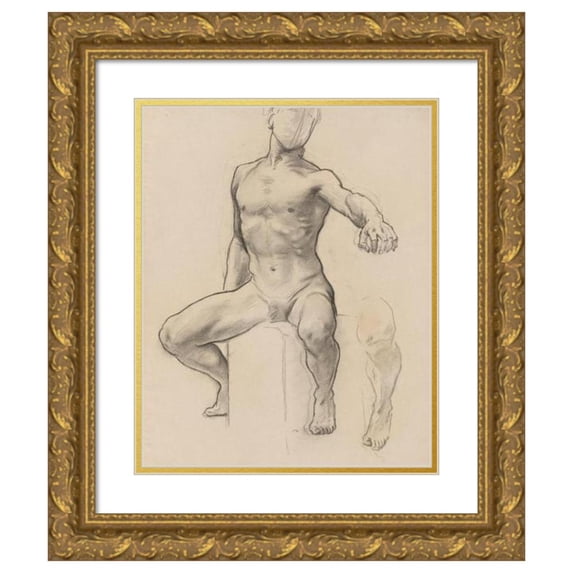 John Singer Sargent 15x18 Gold Ornate Wood Frame and Double Matted Museum Art Print Titled - Study of Perseus for Perseus on Pegasus Slaying Medusa (ca. 1921-25)