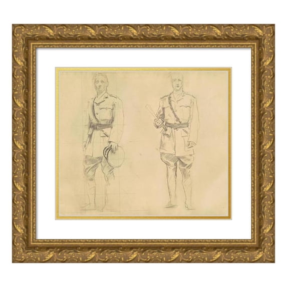 John Singer Sargent 17x15 Gold Ornate Wood Frame and Double Matted Museum Art Print Titled - Studies of Generals Plumer and Haig for ‘General Officers of World War I’ (Recto) (1920-1922)