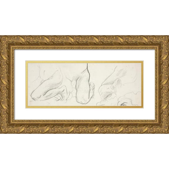 John Singer Sargent 18x10 Gold Ornate Wood Frame and Double Matted Museum Art Print Titled - Kneeling Figures
