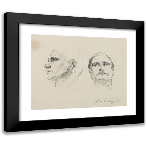 John Singer Sargent 18x15 Black Modern Framed Museum Art Print Titled - Two Studies of the Head of a Man (circa 1920)