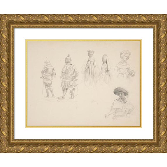 John Singer Sargent 18x15 Gold Ornate Wood Frame and Double Matted Museum Art Print Titled - Study of Six Figures (ca. 1869-71)