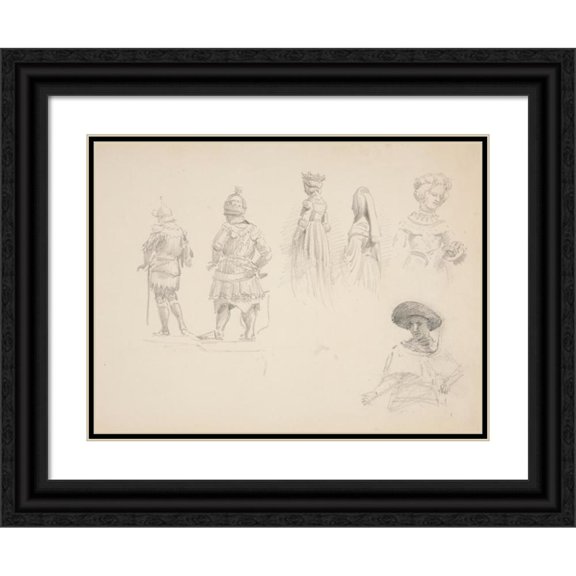 John Singer Sargent 24x19 Black Ornate Framed Double Matted Museum Art Print Titled: Study of Six Figures (ca. 1869-71)