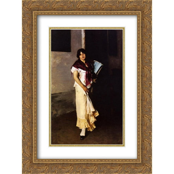 John Singer Sargent 2x Matted 18x24 Gold Ornate Framed Art Print 'Italian Girl with Fan'