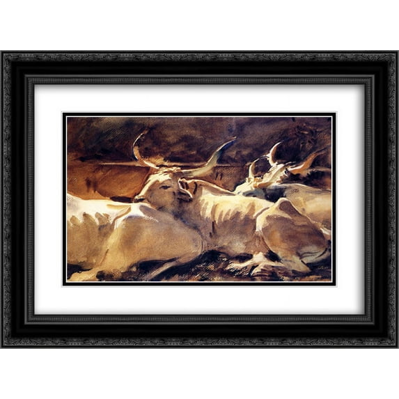John Singer Sargent 2x Matted 24x20 Black Ornate Framed Art Print 'Oxen in Repose'