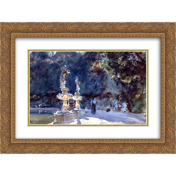 John Singer Sargent 2x Matted 24x20 Gold Ornate Framed Art Print 'Florence: Fountain, Boboli Gardens'