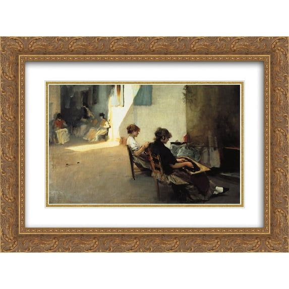 John Singer Sargent 2x Matted 24x20 Gold Ornate Framed Art Print 'Venetian Bead Stringers'