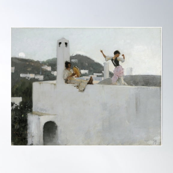 John Singer Sargent - Capri Girl On A Rooftop Poster Wall Art, Modern Wall Decor For Living Room Bedroom, 8x12 UNFRAMED
