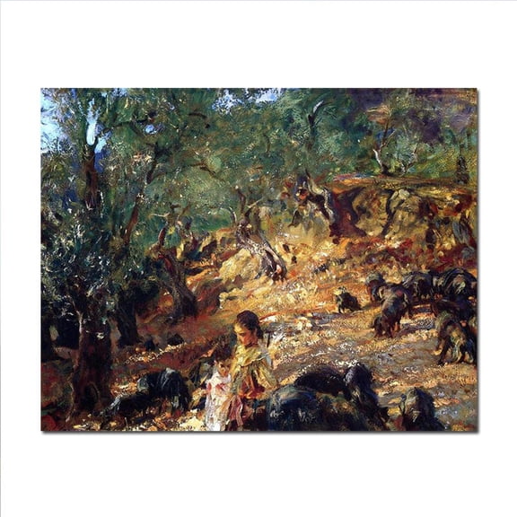 John Singer Sargent Famous Paintings--"Ilex Wood at Majorca with Blue Pigs". Canvas Wall Art Picture for Living Room Bedroom