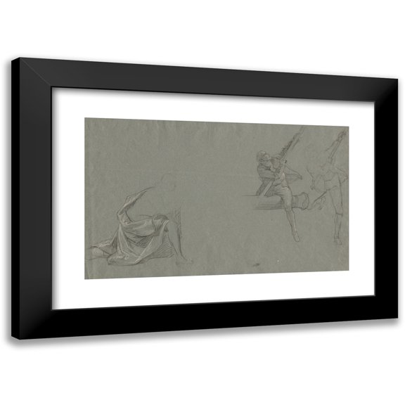 John Singleton Copley 14x11 Black Modern Framed Museum Art Print Titled - Drapery Study; Two Figures Pulling a Pole (1785-86)