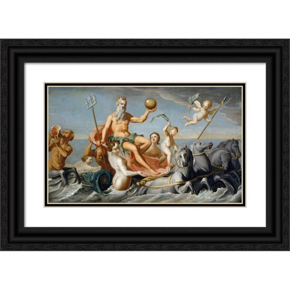 John Singleton Copley 18x12 Black Ornate Wood Framed Double Matted Museum Art Print Titled - The Return of Neptune (ca. 1754)