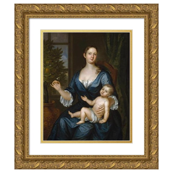 John Smibert 15x18 Gold Ornate Wood Frame and Double Matted Museum Art Print Titled - Mrs. Francis Brinley and Her Son Francis (1729)