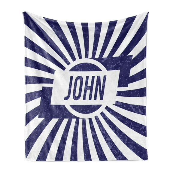 John Soft Flannel Fleece Throw Blanket, Common Masculine Given Name Design on Wavy Stripes with a Weathered Look, Cozy Plush for Indoor and Outdoor Use, 70" x 90", Navy Blue and White, by Ambesonne