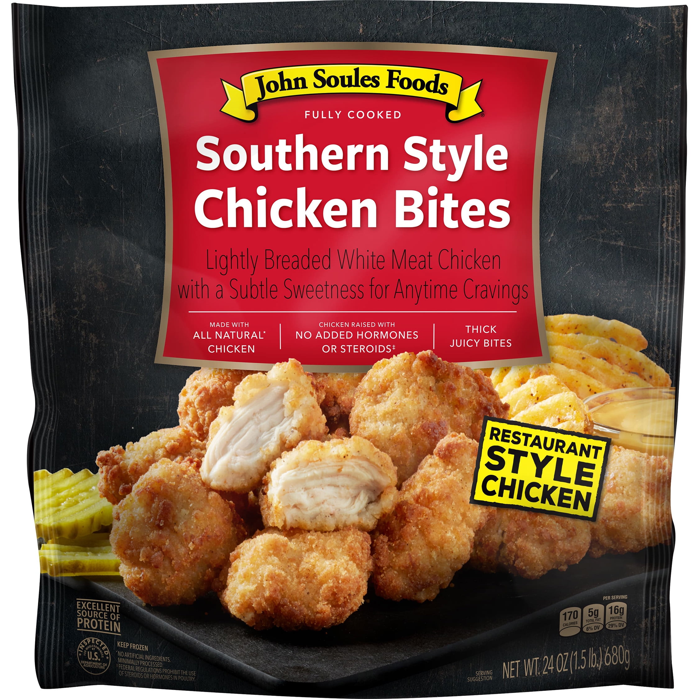 John Soules Foods, Frozen, Fully Cooked Southern Style Chicken Breast Bites, Family Size, 24 oz