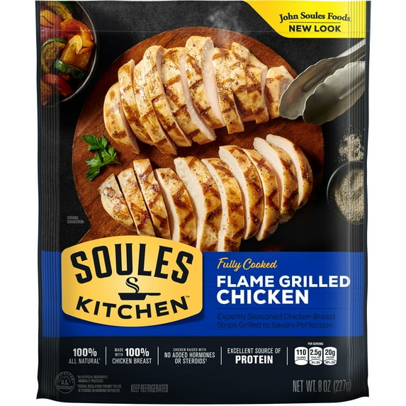 Soules Kitchen, Fully Cooked, All Natural, Fresh Flame Grilled Chicken Breast Strips, 8 oz