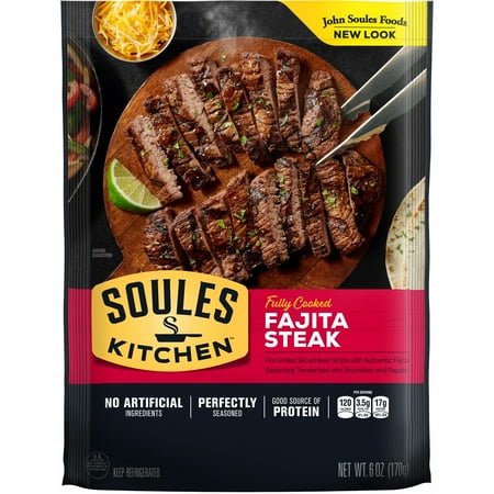 Soules Kitchen, Fully Cooked Steak Fajita Strips, 6oz, Refrigerated, Gluten-Free, 100% All Natural