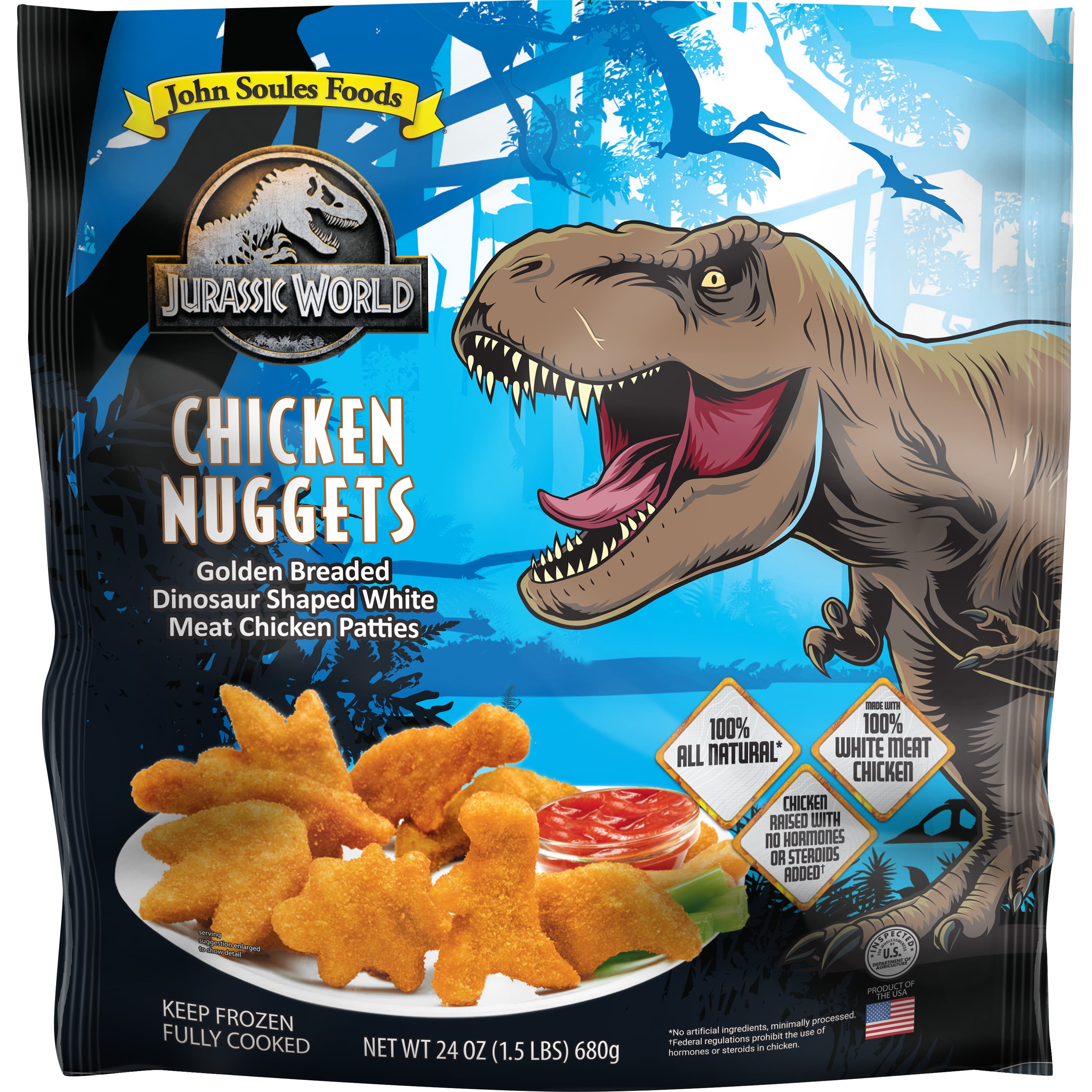 John Soules Foods Jurassic World Chicken Breast Nuggets 24 Oz Frozen 3 Piece 77g 10g Of 