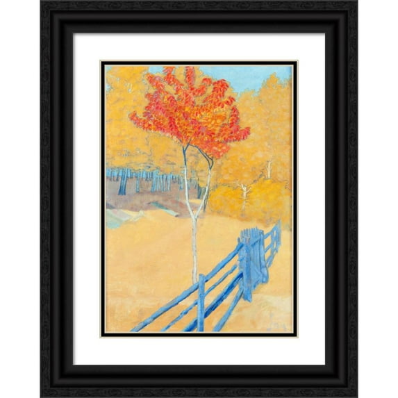 John Sten 11x14 Black Ornate Wood Framed Double Matted Museum Art Print Titled: Autumn Landscape (1906)