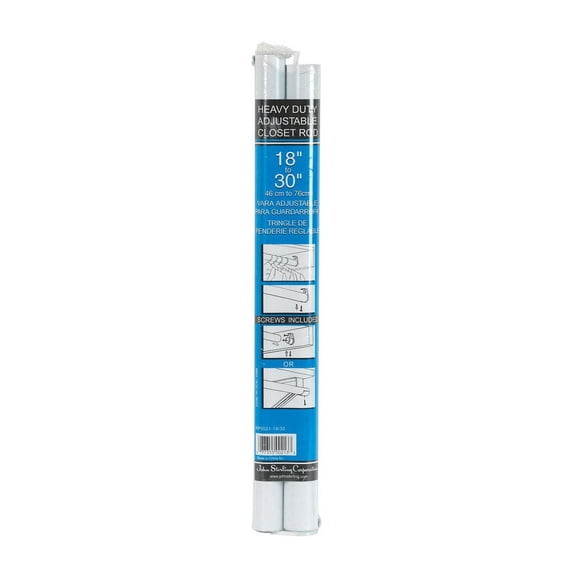 John Sterling RP0021-18/30 Closet-Pro Adjustable Closet Rod, 250 lb, 1-1/4 in Dia, 18 to 30 in L, Steel White