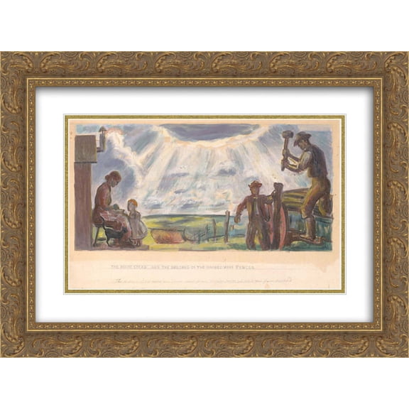 John Steuart Curry 2x Matted 24x18 Gold Ornate Framed Art Print 'The Homestead and the Building of the Barbed Wire Fences'