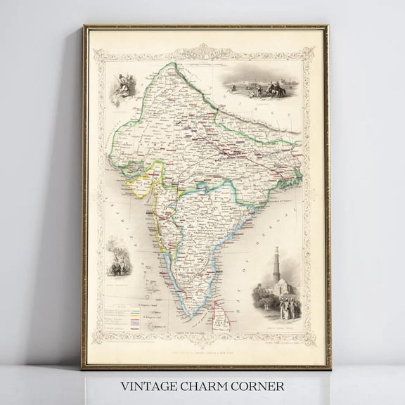 John Tallis British India Map Antique Victorian Cartography Vintage Travel Home Decor Gift