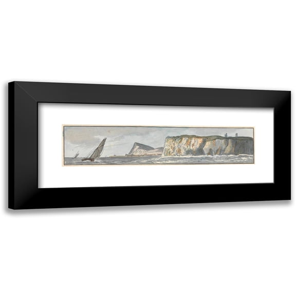 John Thomas Serres 14x6 Black Modern Framed Museum Art Print Titled - The South Foreland and Shakespeare's Cliff