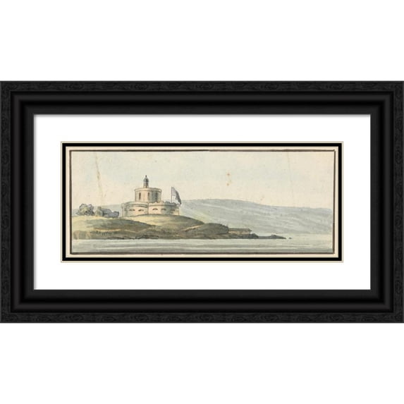John Thomas Serres 18x10 Black Ornate Wood Framed Double Matted Museum Art Print Titled - St. Maws Castle, Falmouth, East South East
