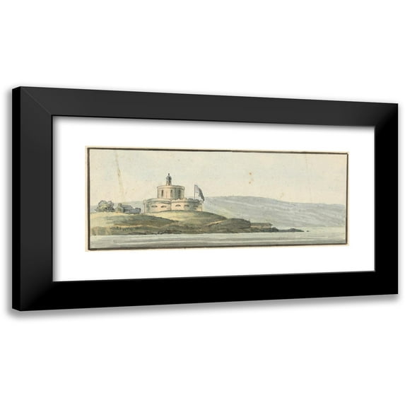 John Thomas Serres 24x12 Black Modern Framed Museum Art Print Titled - St. Maws Castle, Falmouth, East South East