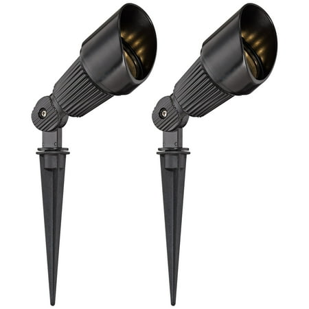 John Timberland Hooded 7 1/2" High Traditional 2 Pack of Outdoor Landscape Spotlights Porch House LED Bulb Black Aluminum