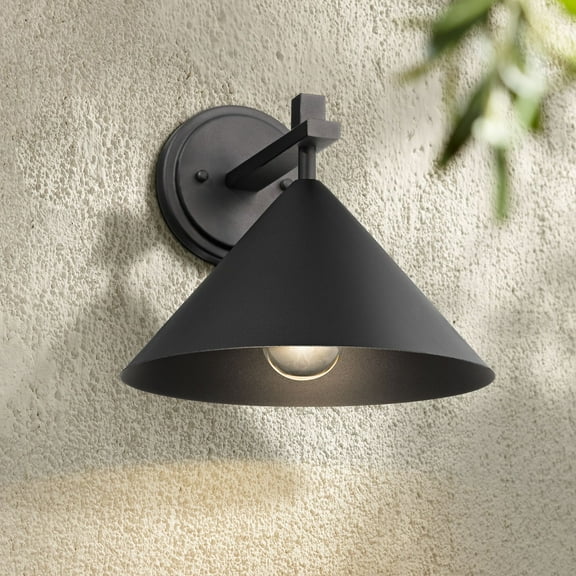 John Timberland Apex 9 3/4" High Modern Outdoor Wall Light Fixture Mount Porch House Dark Sky Textured Black Finish Metal
