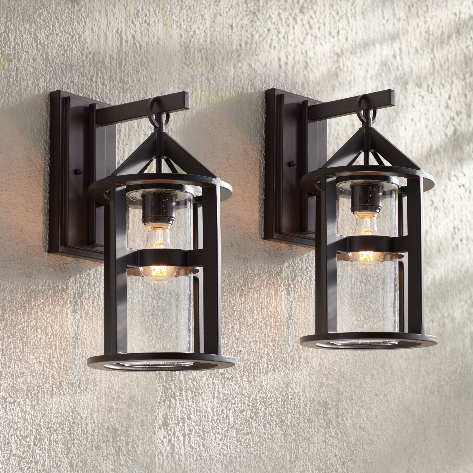 John Timberland Argentine Rustic Farmhouse Outdoor Wall Light Fixtures Set of 2 Bronze 17" Clear Seedy Glass for Post Exterior Barn Deck