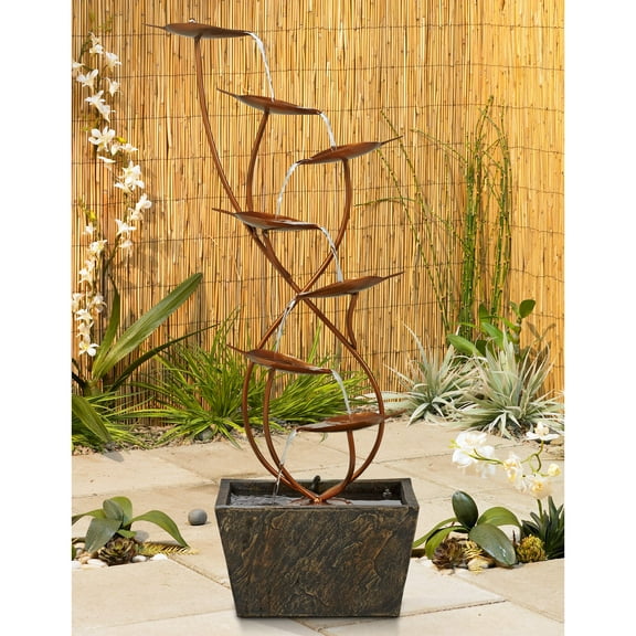 Ashton Curved Leaves 41" High Large Modern Indoor Outdoor Decor Copper Resin Floor Fountain Outside Garden Patio