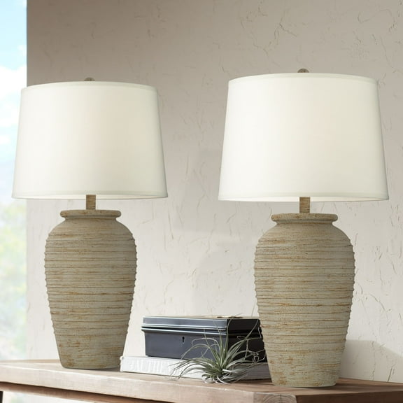 John Timberland Austin 28" Tall Jug Southwest Farmhouse Rustic Table Lamps Set of 2 Sand Toned Ridged Finish Living Room Bedroom