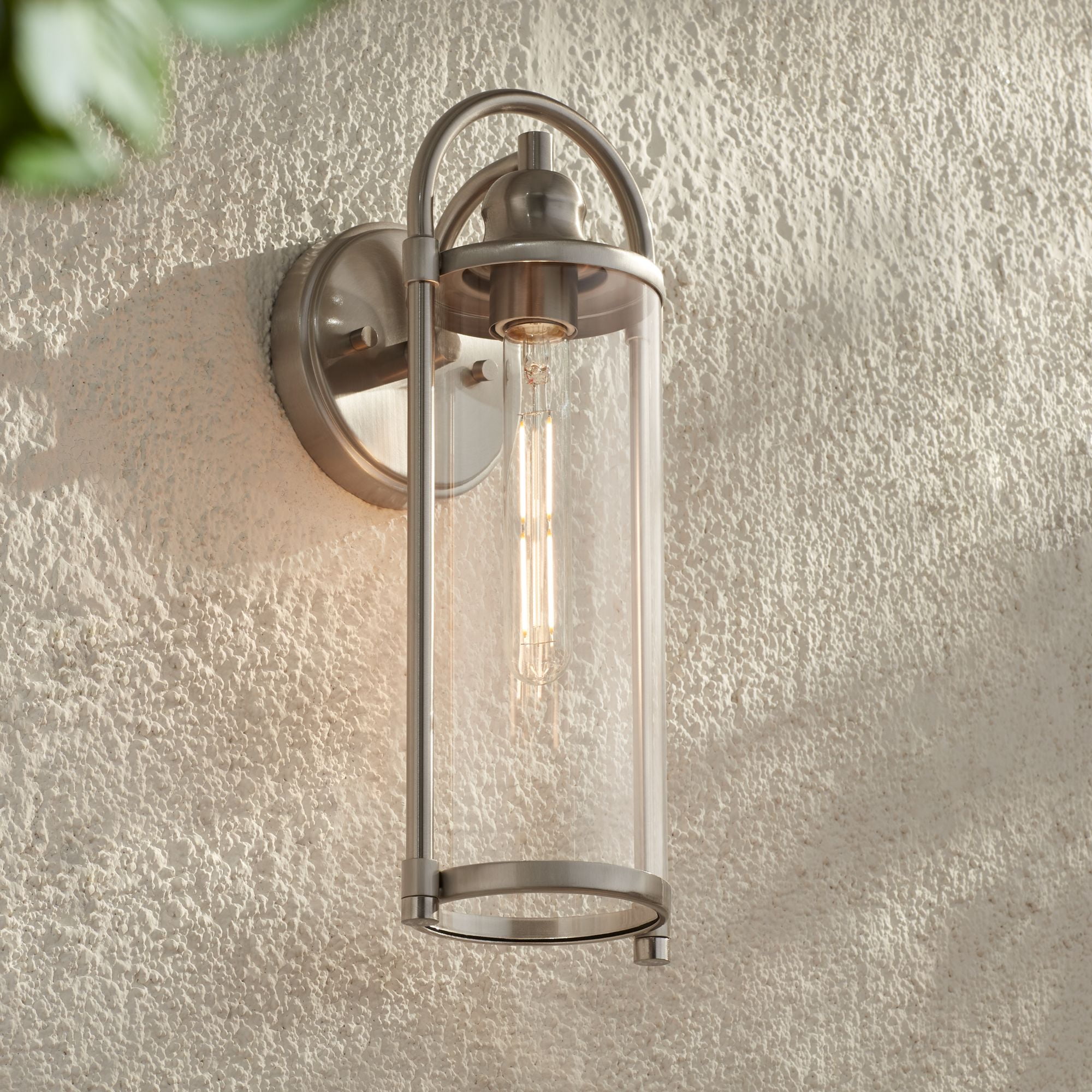 John Timberland Avani 15 1/2" High Modern Indoor/Outdoor Wall Light Porch House Edison Bulb Silver Brushed Nickel Finish Metal