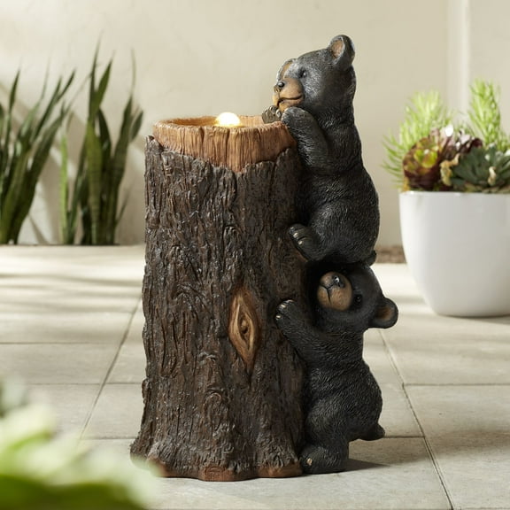 Bear Cubs on Log 28 1/2" High Large Rustic Indoor Outdoor Decor Resin Floor Fountain with Light LED Bubbler