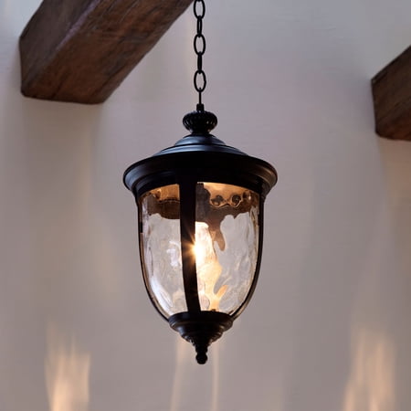 John Timberland Bellagio Vintage Outdoor Hanging Light Texturized Black 18" Clear Hammered Glass for Post Exterior Barn Deck House Porch Yard Patio