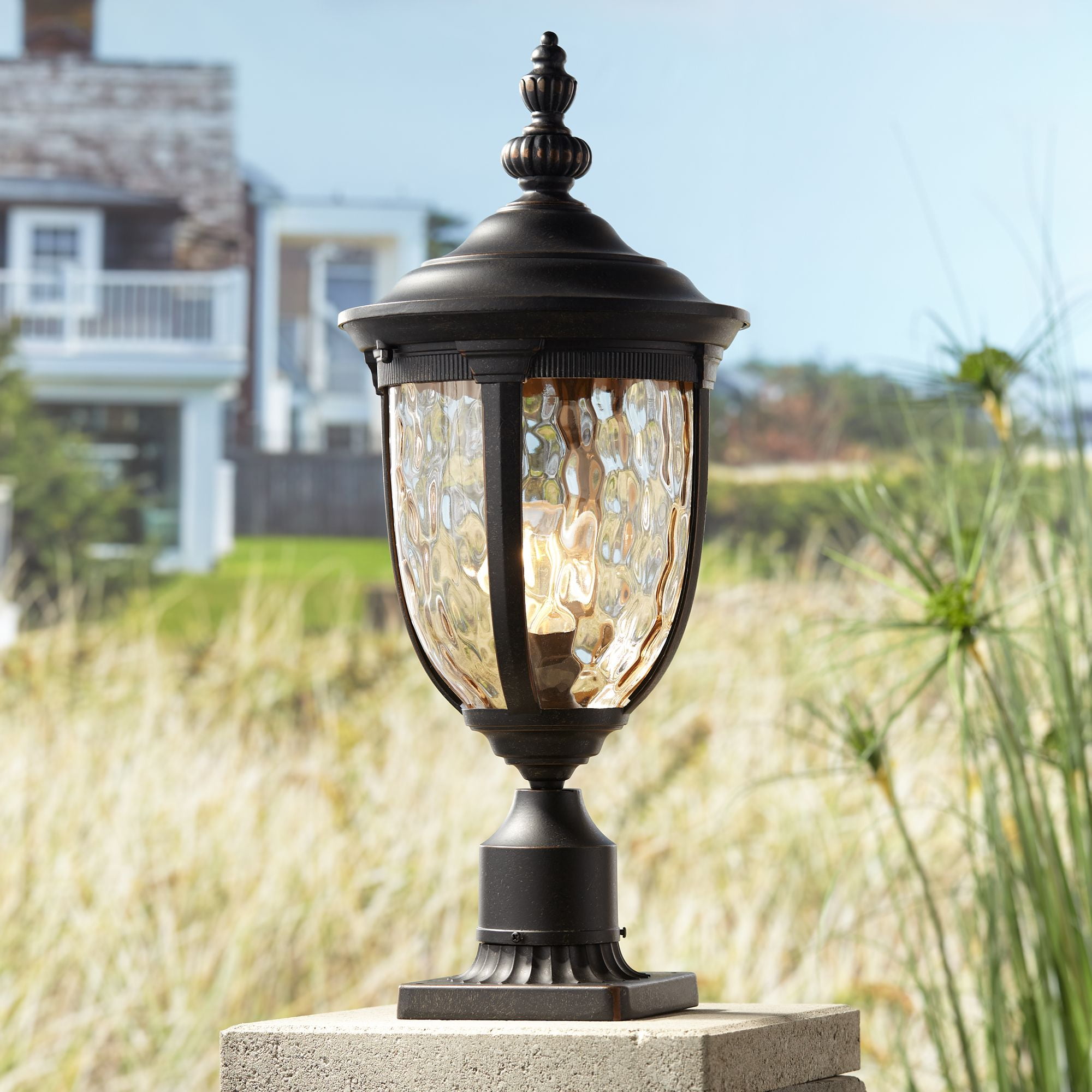 Bellagio Bronze Outdoor Post Light with Champagne Glass