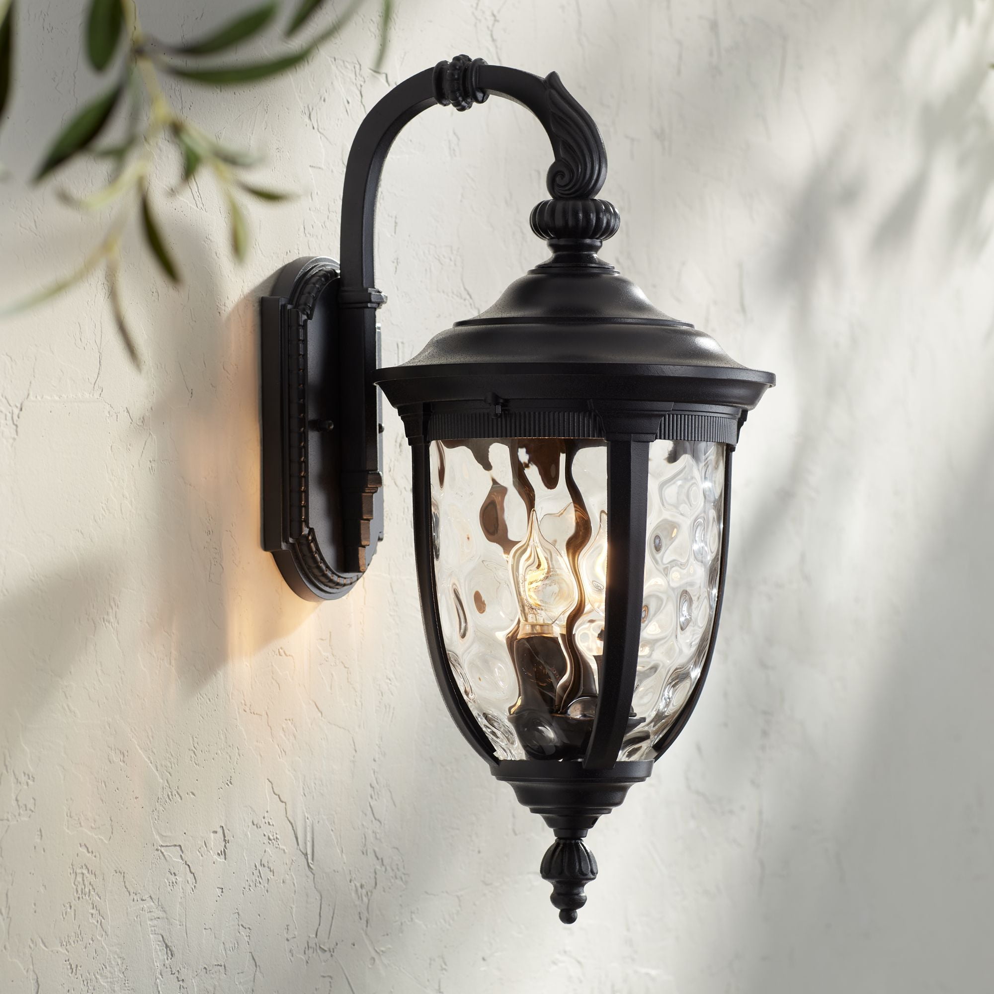Bellagio Black Hammered Glass Outdoor Wall Light Fixture