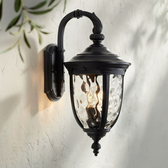 John Timberland Bellagio Vintage Rustic Outdoor Wall Light Fixture Textured Black Downbridge 20 1/2" Clear Hammered Glass for Post Exterior Barn Deck