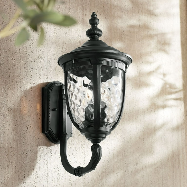 John Timberland Bellagio Vintage Rustic Outdoor Wall Light Fixture Textured Black Upbridge 21 Clear Hammered Glass for Post Exterior Barn Deck House Walmart