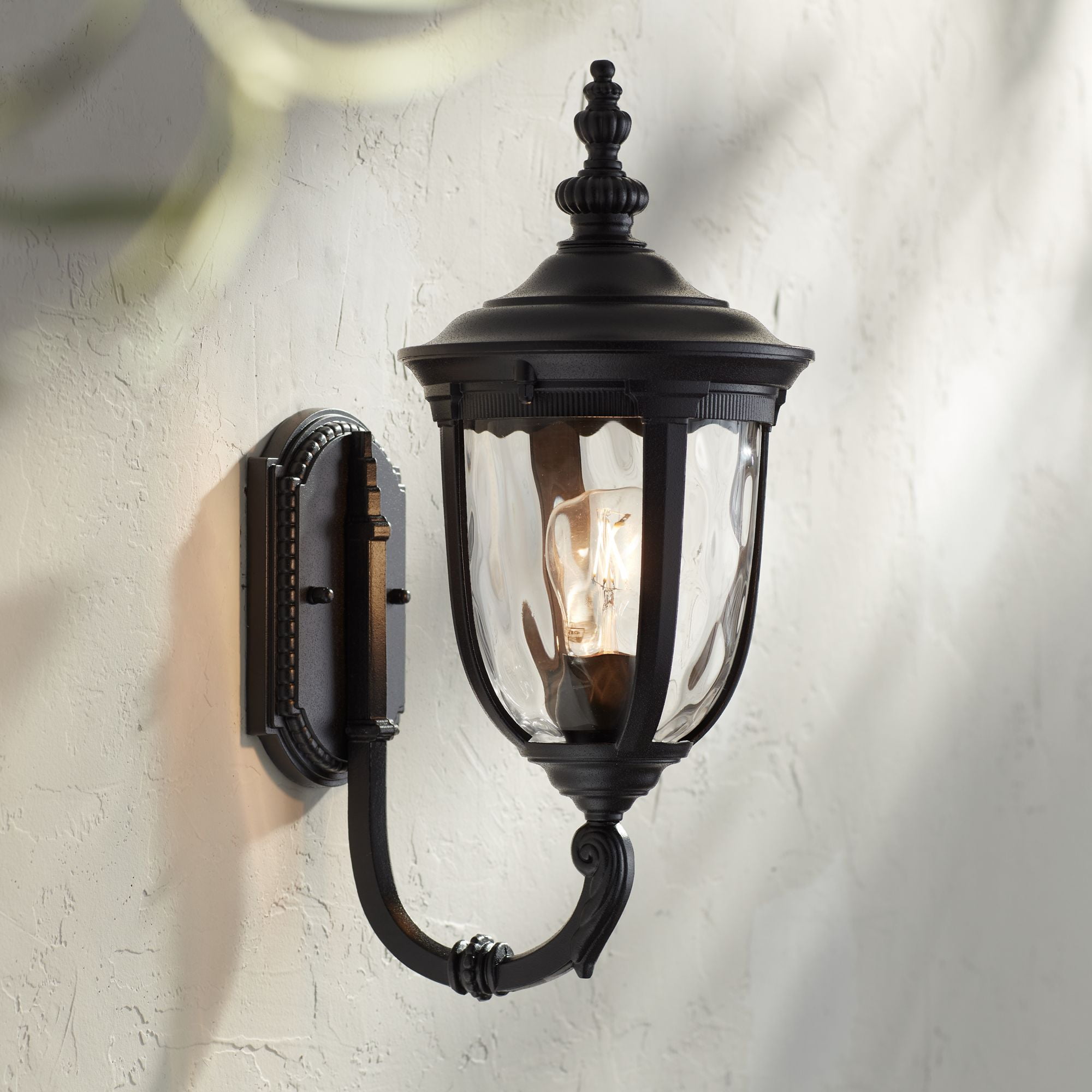 Black Texturized Outdoor Wall Light with Clear Hammered Glass
