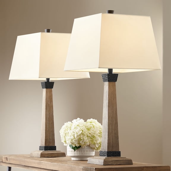 John Timberland Buchan 29 1/2" Tall Pedestal Farmhouse Rustic End Table Lamps Set of 2 Brown Wood Finish Living Room Bedroom