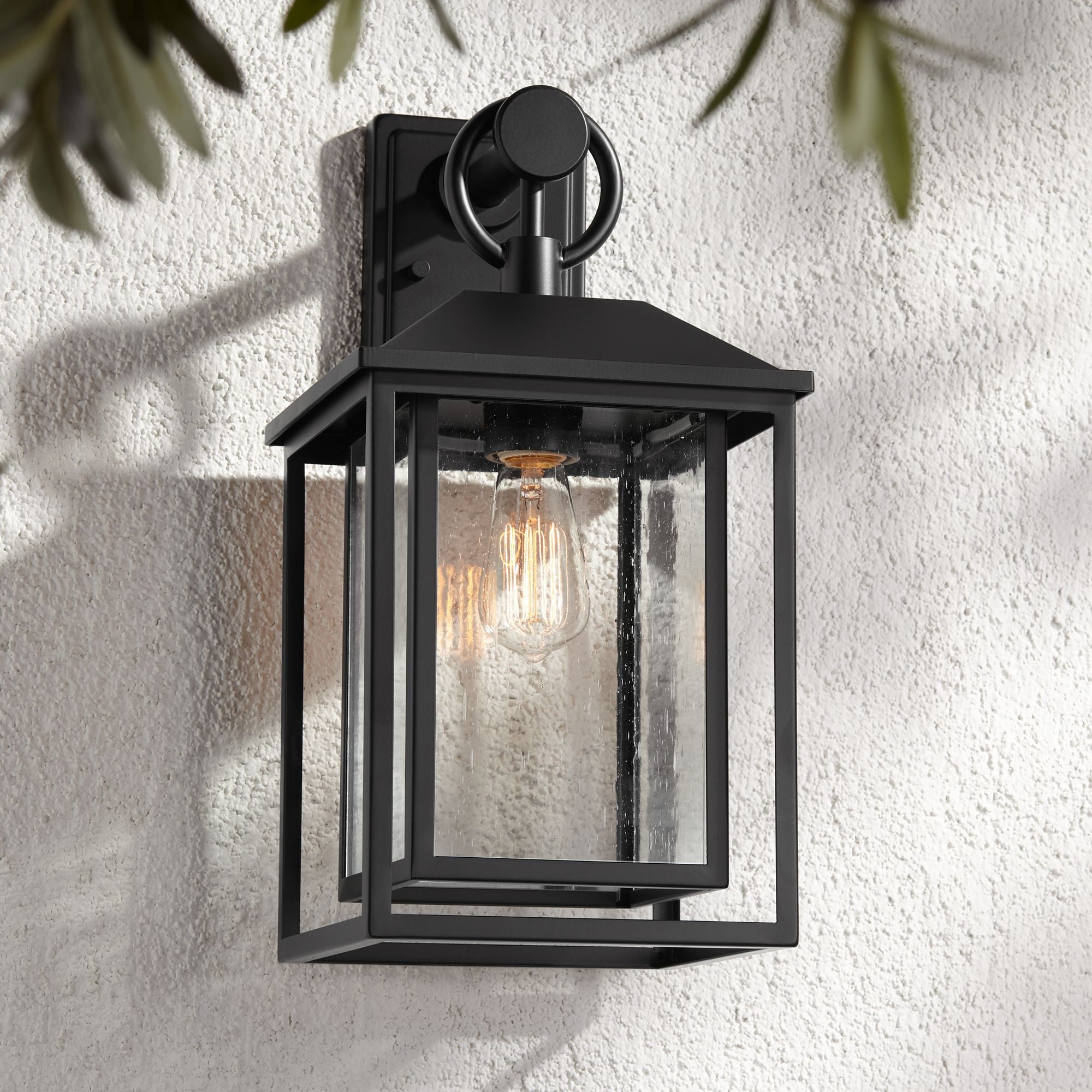 Black Metal Mission Outdoor Wall Light with Clear Glass